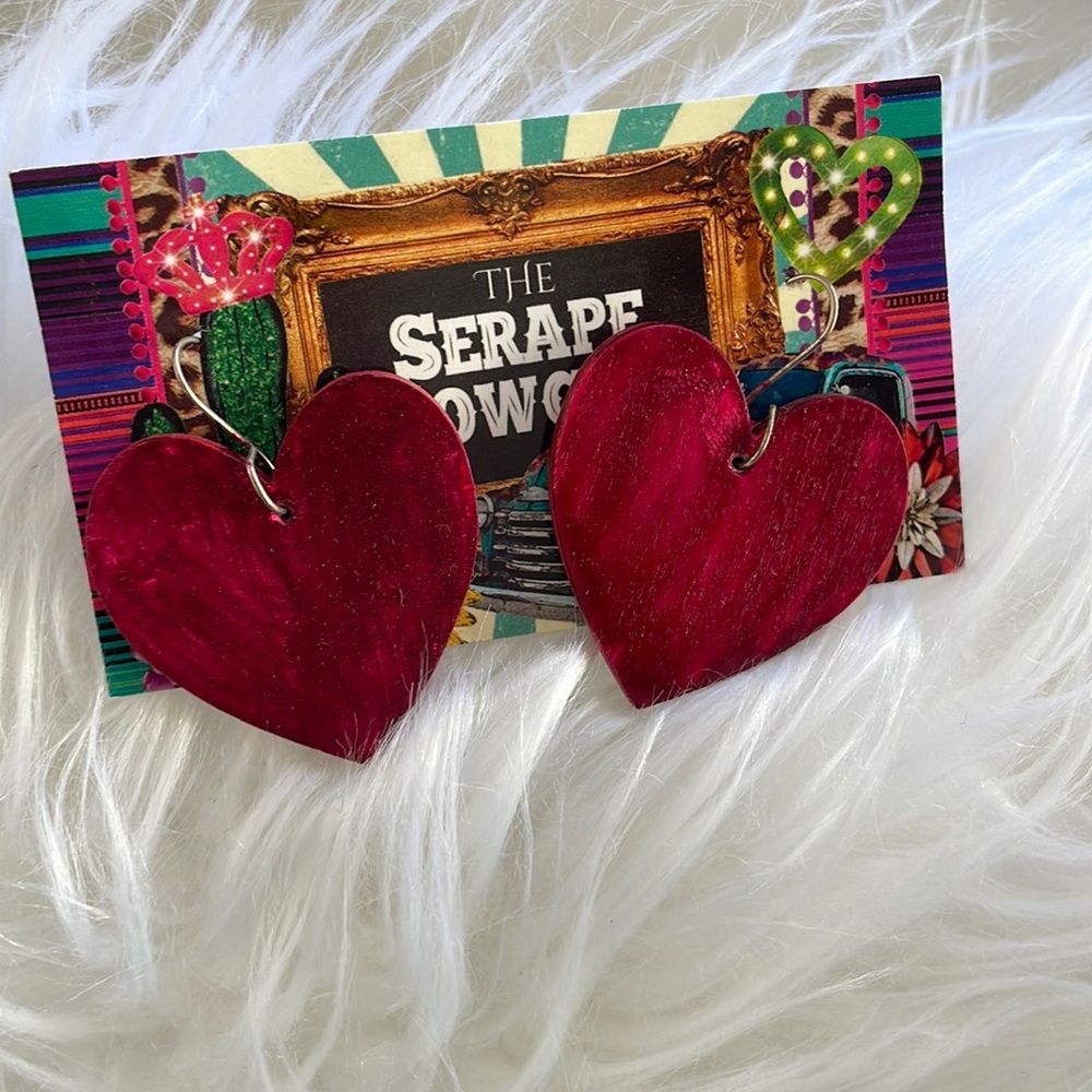 Red wooden heart earrings ❤️